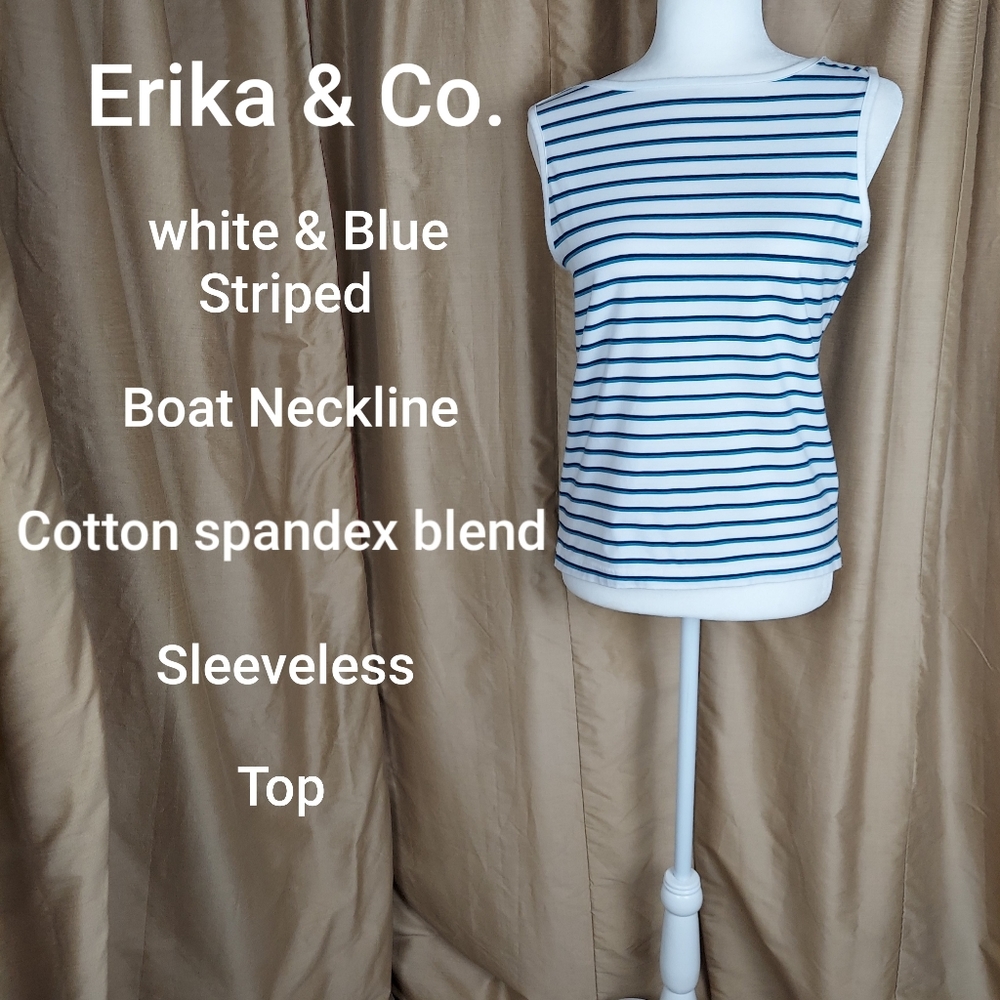 Erika & co. White striped cotton tank top size M